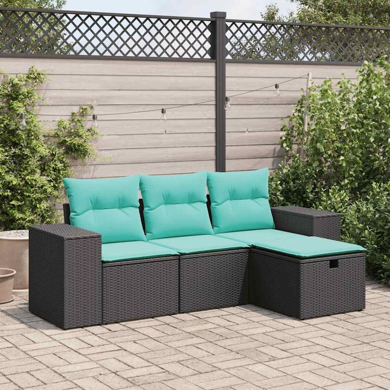 Casa si Gradina - Gradina si terasa - Mobilier exterior - Seturi mobila gradina - Set mobilier de gradina cu perne, 4 piese, negru, poliratan - Infinity.ro