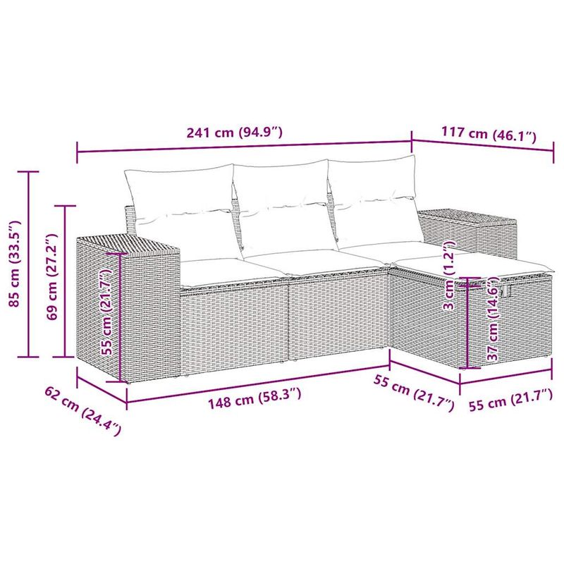Casa si Gradina - Gradina si terasa - Mobilier exterior - Seturi mobila gradina - Set mobilier de gradina cu perne, 4 piese, negru, poliratan - Infinity.ro