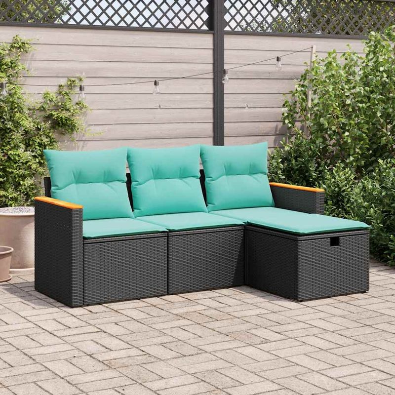 Casa si Gradina - Gradina si terasa - Mobilier exterior - Seturi mobila gradina - Set mobilier de gradina cu perne, 4 piese, negru, poliratan - Infinity.ro