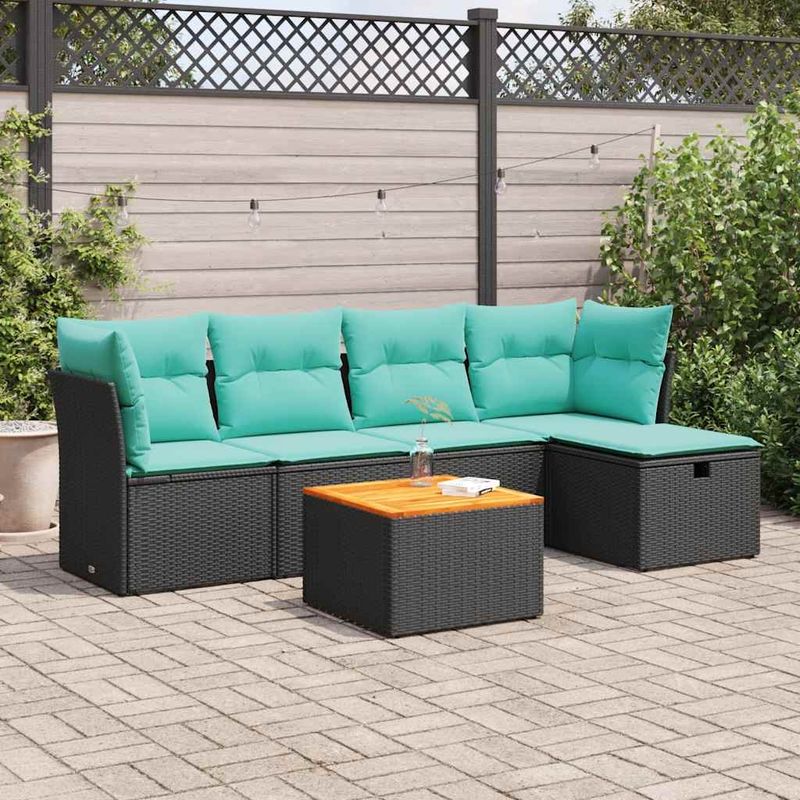 Casa si Gradina - Gradina si terasa - Mobilier exterior - Seturi mobila gradina - Set mobilier de gradina cu perne, 6 piese, negru, poliratan - Infinity.ro
