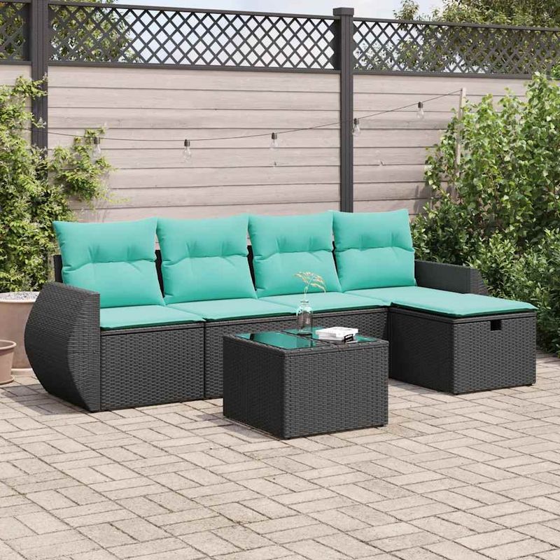 Casa si Gradina - Gradina si terasa - Mobilier exterior - Seturi mobila gradina - Set mobilier de gradina cu perne, 6 piese, negru, poliratan - Infinity.ro
