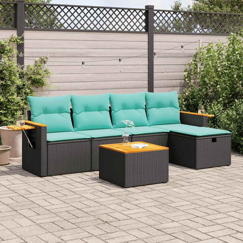 Casa si Gradina - Gradina si terasa - Mobilier exterior - Seturi mobila gradina - Set mobilier de gradina cu perne, 6 piese, negru, poliratan - Infinity.ro