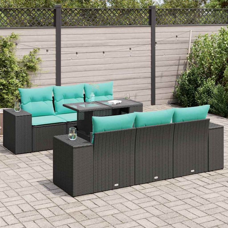 Casa si Gradina - Gradina si terasa - Mobilier exterior - Seturi mobila gradina - Set canapele gradina perne 7 piese negru, poliratan/lemn acacia - Infinity.ro
