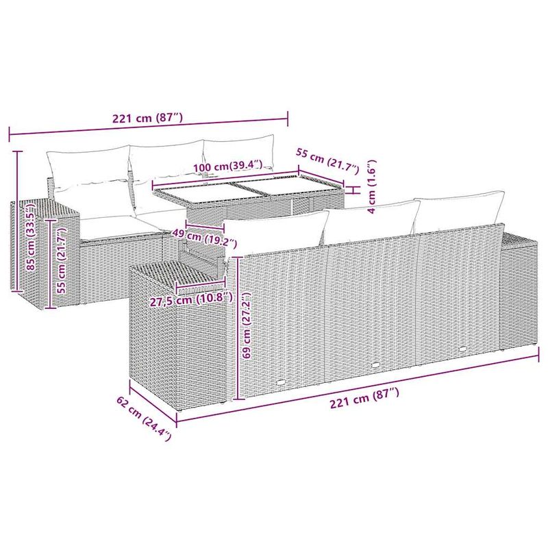 Casa si Gradina - Gradina si terasa - Mobilier exterior - Seturi mobila gradina - Set canapele gradina perne 7 piese negru, poliratan/lemn acacia - Infinity.ro