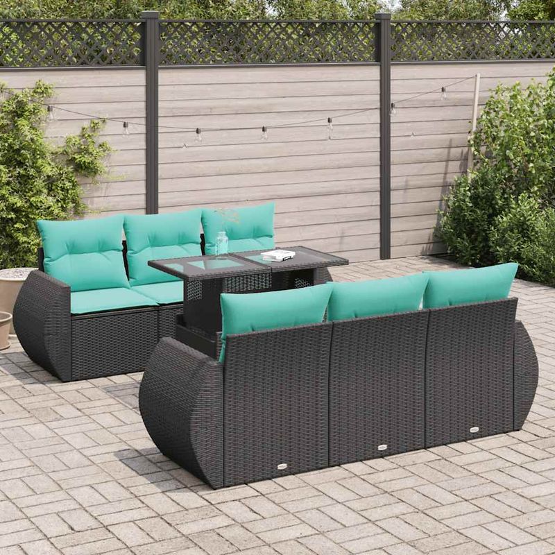 Casa si Gradina - Gradina si terasa - Mobilier exterior - Seturi mobila gradina - Set canapele gradina perne 7 piese negru, poliratan/lemn acacia - Infinity.ro