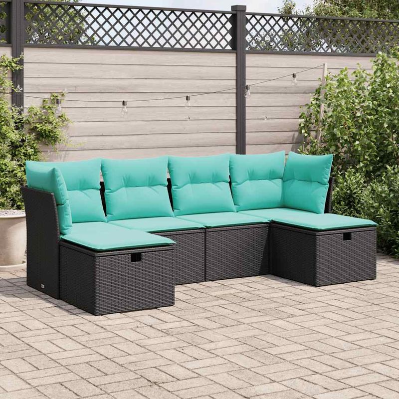 Casa si Gradina - Gradina si terasa - Mobilier exterior - Seturi mobila gradina - Set mobilier de gradina cu perne, 6 piese, negru, poliratan - Infinity.ro