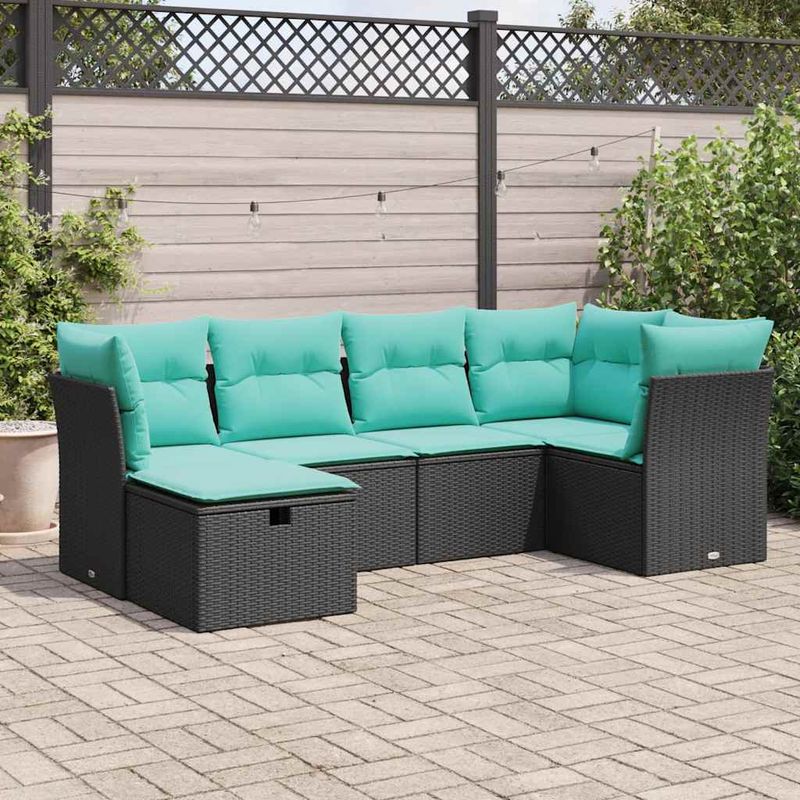 Casa si Gradina - Gradina si terasa - Mobilier exterior - Seturi mobila gradina - Set mobilier de gradina cu perne, 6 piese, negru, poliratan - Infinity.ro