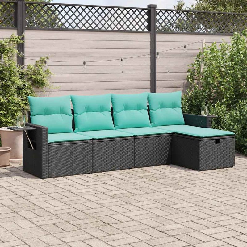 Casa si Gradina - Gradina si terasa - Mobilier exterior - Seturi mobila gradina - Set mobilier de gradina cu perne, 5 piese, negru, poliratan - Infinity.ro