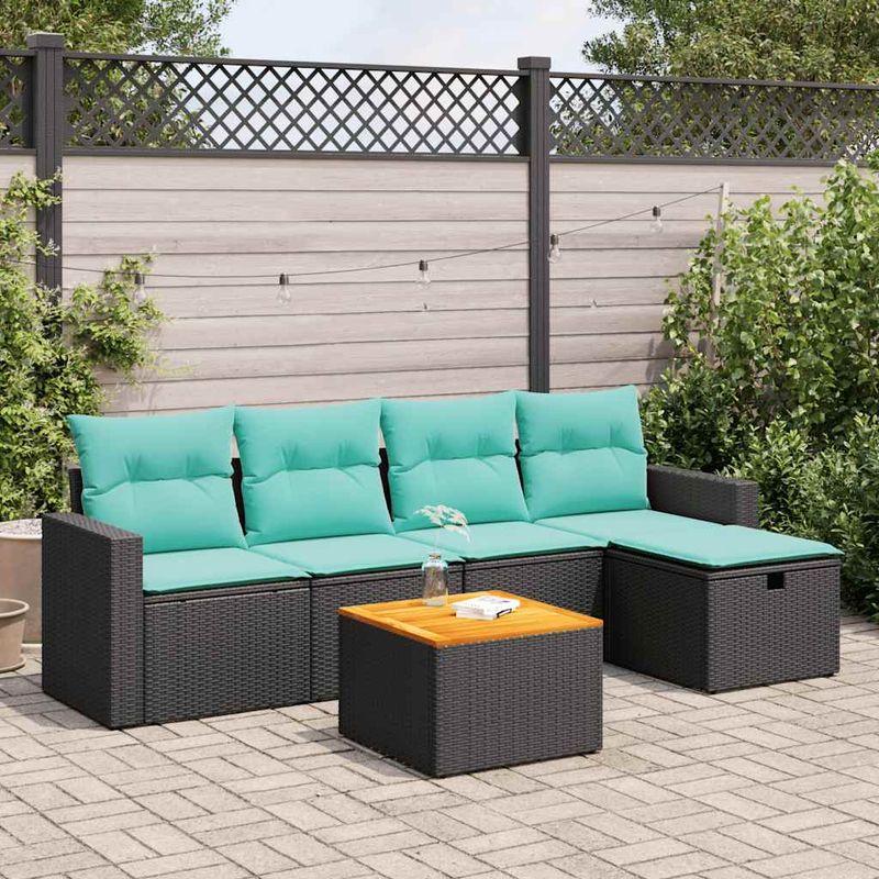Casa si Gradina - Gradina si terasa - Mobilier exterior - Seturi mobila gradina - Set mobilier de gradina cu perne, 6 piese, negru, poliratan - Infinity.ro
