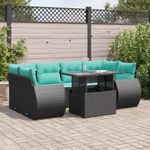 Casa si Gradina - Gradina si terasa - Mobilier exterior - Seturi mobila gradina - Set canapele gradina perne 7 piese negru, poliratan/lemn acacia - Infinity.ro