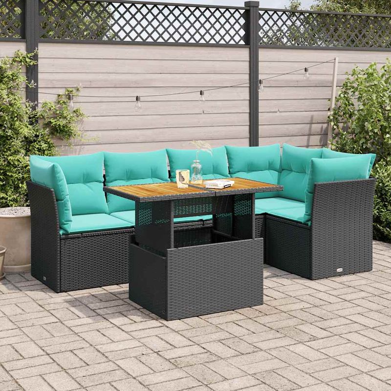 Casa si Gradina - Gradina si terasa - Mobilier exterior - Seturi mobila gradina - Set mobilier de gradina cu perne, 6 piese, negru, poliratan - Infinity.ro