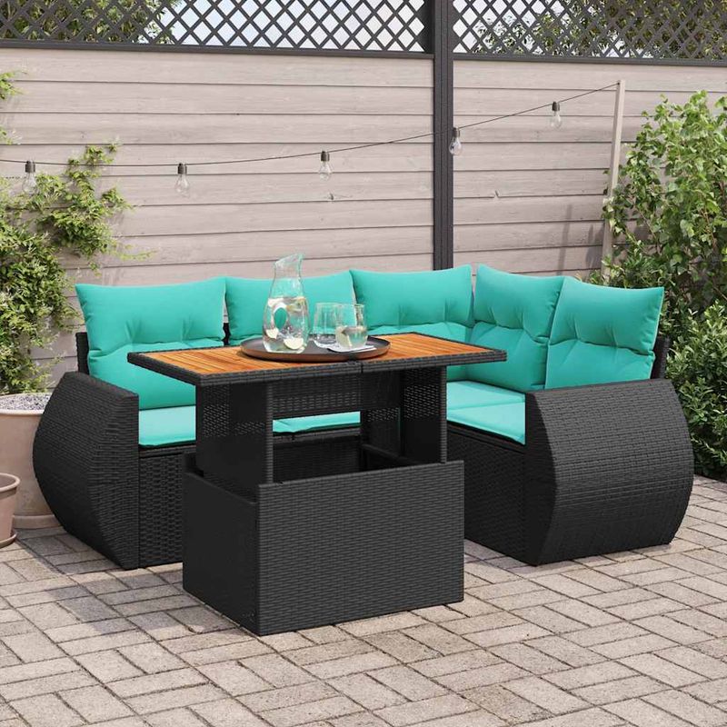 Casa si Gradina - Gradina si terasa - Mobilier exterior - Seturi mobila gradina - Set mobilier de gradina cu perne, 5 piese, negru, poliratan - Infinity.ro
