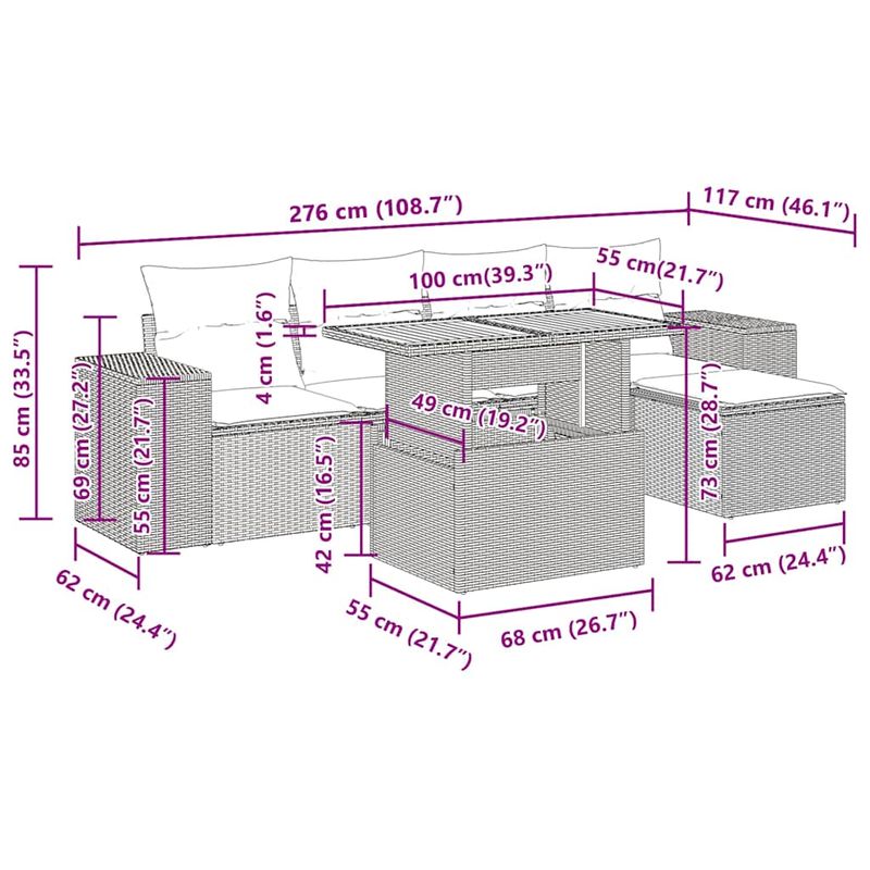 Casa si Gradina - Gradina si terasa - Mobilier exterior - Seturi mobila gradina - Set mobilier de gradina cu perne, 6 piese, negru, poliratan - Infinity.ro