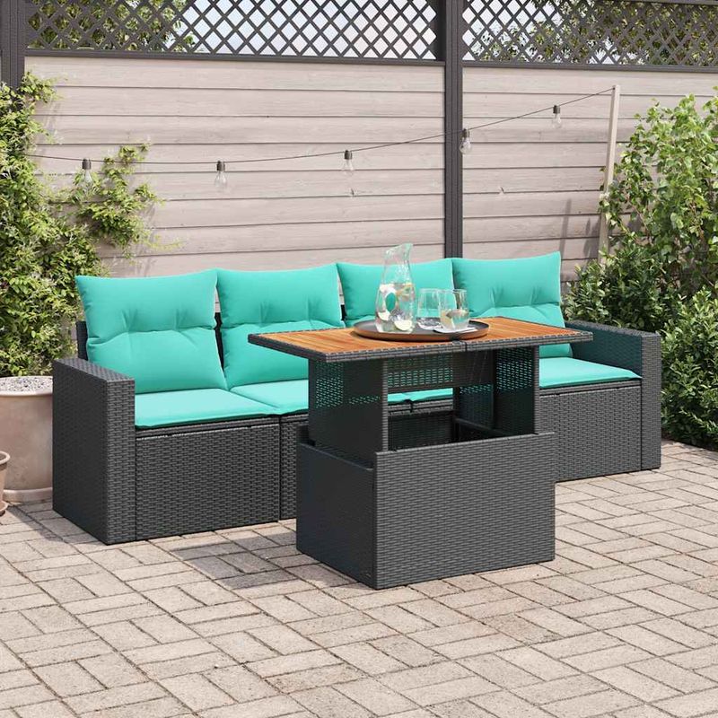 Casa si Gradina - Gradina si terasa - Mobilier exterior - Seturi mobila gradina - Set mobilier de gradina cu perne, 5 piese, negru, poliratan - Infinity.ro