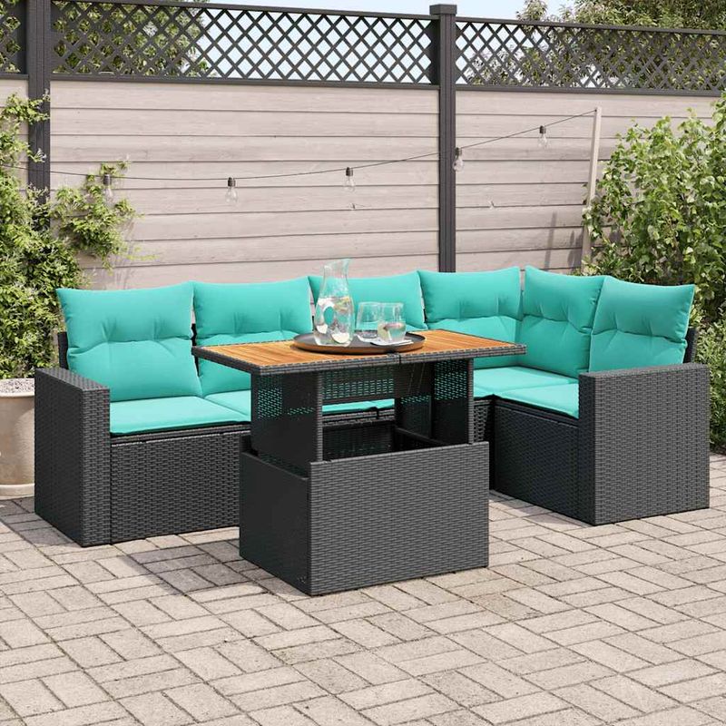 Casa si Gradina - Gradina si terasa - Mobilier exterior - Seturi mobila gradina - Set mobilier de gradina cu perne, 6 piese, negru, poliratan - Infinity.ro