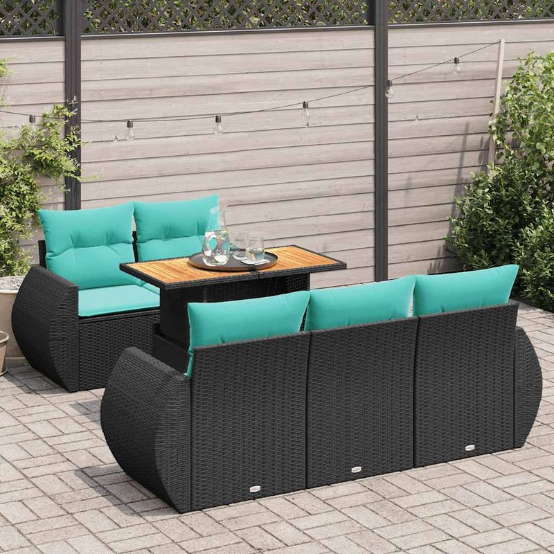 Casa si Gradina - Gradina si terasa - Mobilier exterior - Seturi mobila gradina - Set mobilier de gradina cu perne, 6 piese, negru, poliratan - Infinity.ro