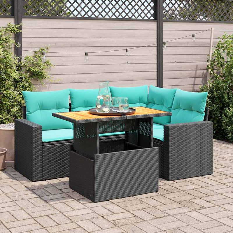 Casa si Gradina - Gradina si terasa - Mobilier exterior - Seturi mobila gradina - Set mobilier de gradina cu perne, 5 piese, negru, poliratan - Infinity.ro