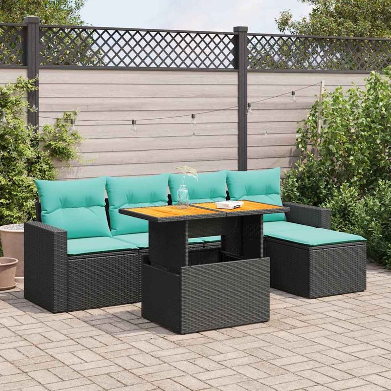 Casa si Gradina - Gradina si terasa - Mobilier exterior - Seturi mobila gradina - Set mobilier de gradina cu perne, 6 piese, negru, poliratan - Infinity.ro
