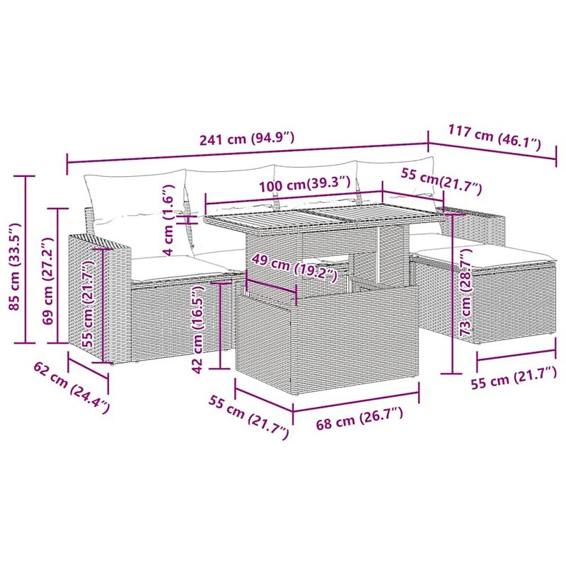 Casa si Gradina - Gradina si terasa - Mobilier exterior - Seturi mobila gradina - Set mobilier de gradina cu perne, 6 piese, negru, poliratan - Infinity.ro