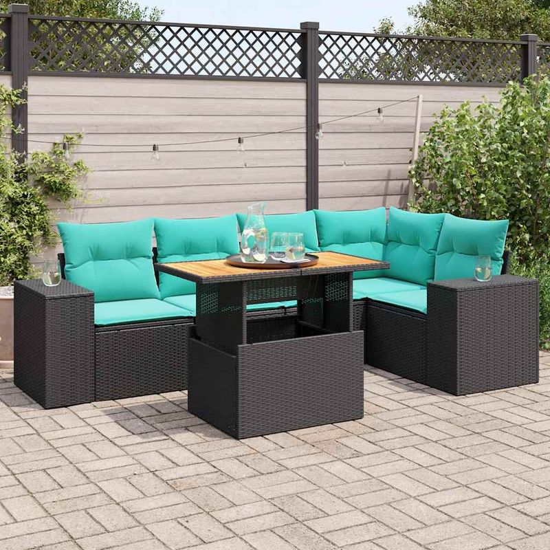 Casa si Gradina - Gradina si terasa - Mobilier exterior - Seturi mobila gradina - Set mobilier de gradina cu perne, 6 piese, negru, poliratan - Infinity.ro