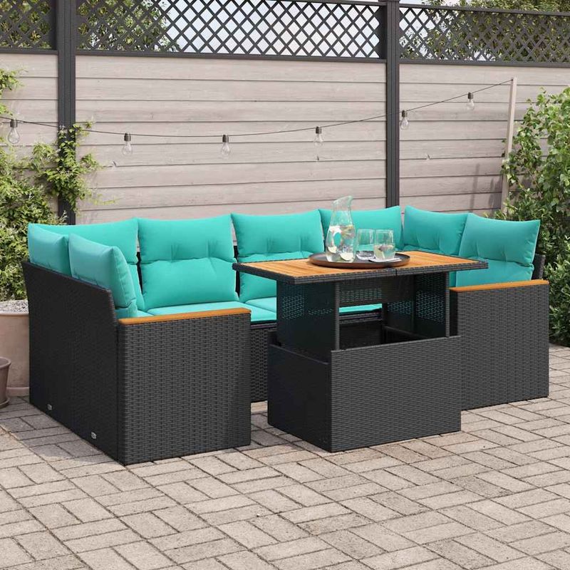 Casa si Gradina - Gradina si terasa - Mobilier exterior - Seturi mobila gradina - Set canapele de gradina cu perne, 7 piese, negru, poliratan - Infinity.ro