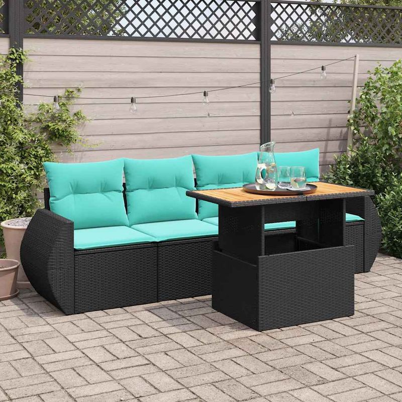 Casa si Gradina - Gradina si terasa - Mobilier exterior - Seturi mobila gradina - Set mobilier de gradina cu perne, 5 piese, negru, poliratan - Infinity.ro