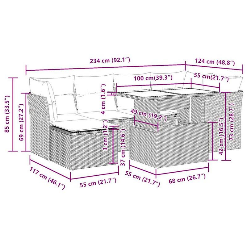 Casa si Gradina - Gradina si terasa - Mobilier exterior - Seturi mobila gradina - Set canapele gradina perne 7 piese negru, poliratan/lemn acacia - Infinity.ro