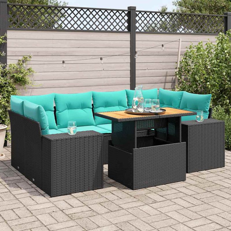 Casa si Gradina - Gradina si terasa - Mobilier exterior - Seturi mobila gradina - Set canapele de gradina cu perne, 7 piese, negru, poliratan - Infinity.ro