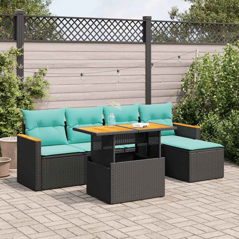 Casa si Gradina - Gradina si terasa - Mobilier exterior - Seturi mobila gradina - Set mobilier de gradina cu perne, 6 piese, negru, poliratan - Infinity.ro