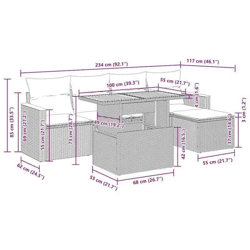 Casa si Gradina - Gradina si terasa - Mobilier exterior - Seturi mobila gradina - Set mobilier de gradina cu perne, 6 piese, negru, poliratan - Infinity.ro