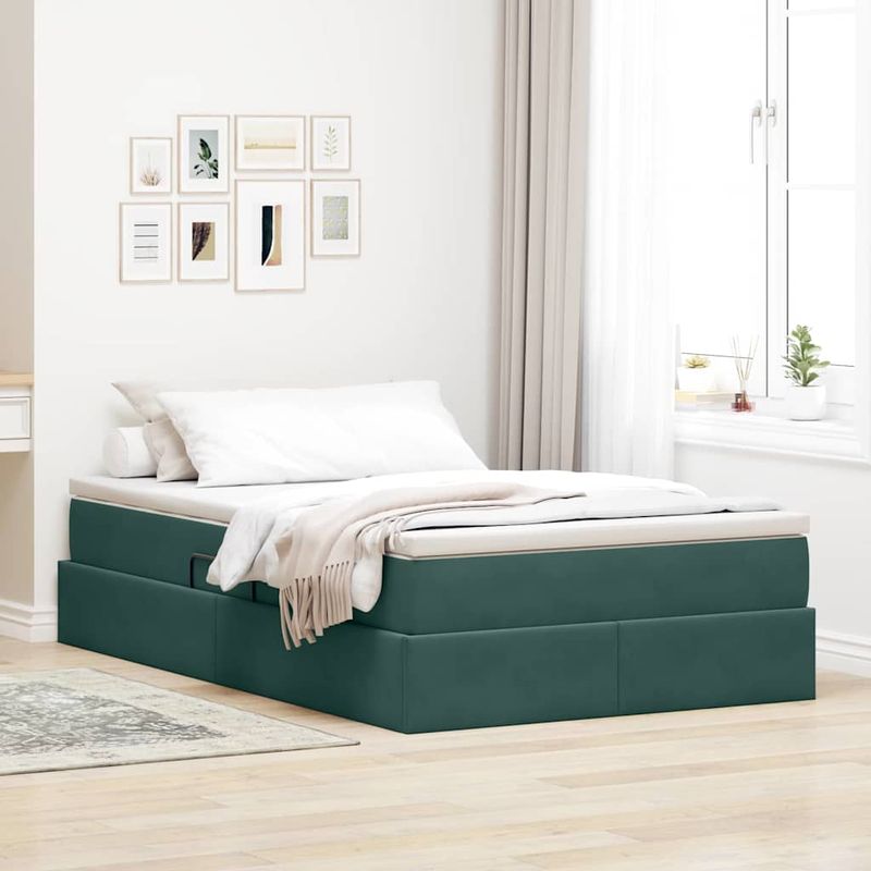 Casa si Gradina - Mobilier - Paturi si accesorii - Paturi - Pat cu saltea si spatiu de depozitare Verde inchis 120 x 200 cm - Infinity.ro