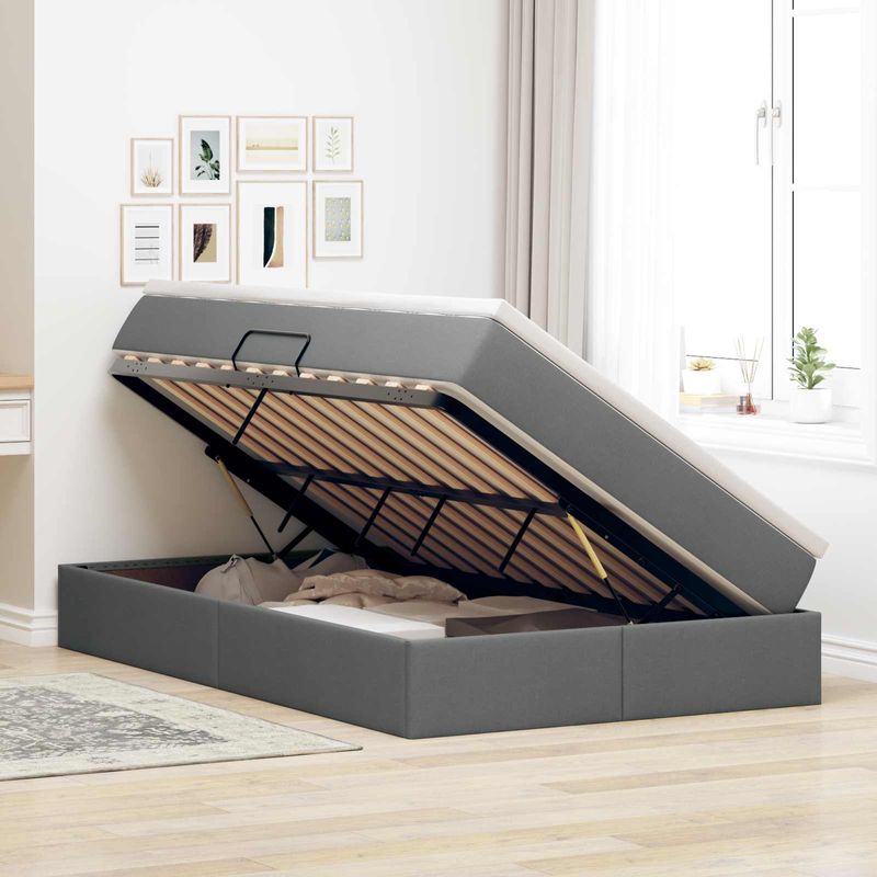 Casa si Gradina - Mobilier - Paturi si accesorii - Paturi - Pat cu saltea si spatiu de depozitare Gri inchis 120 x 190 cm - Infinity.ro