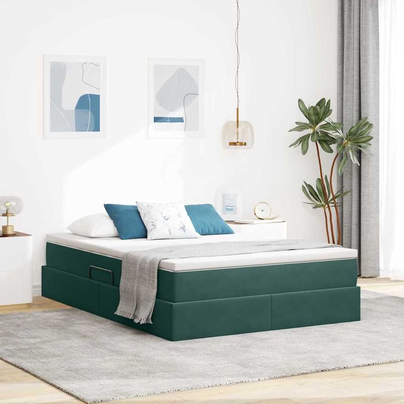 Casa si Gradina - Mobilier - Paturi si accesorii - Paturi - Pat cu saltea si spatiu de depozitare Verde inchis 140 x 200 cm - Infinity.ro