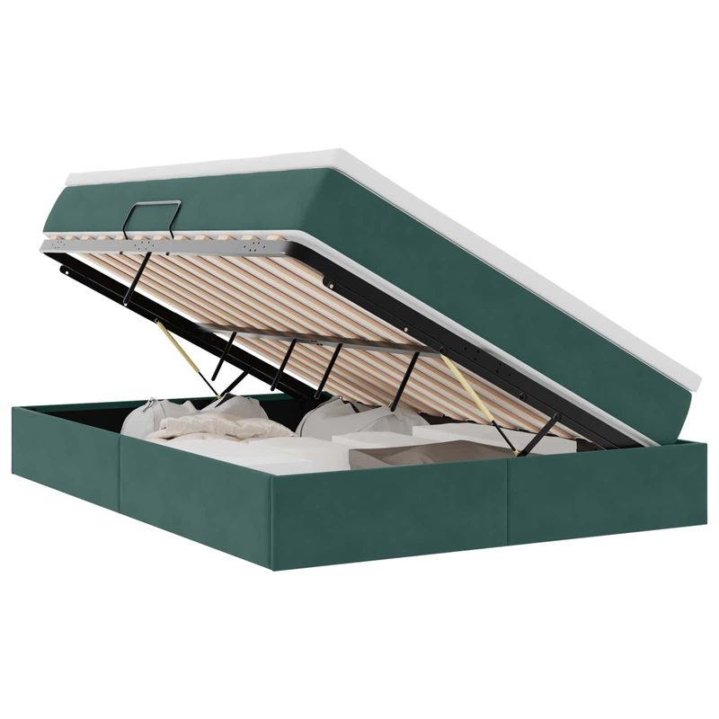 Casa si Gradina - Mobilier - Paturi si accesorii - Paturi - Pat cu saltea si spatiu de depozitare Verde inchis 140 x 200 cm - Infinity.ro