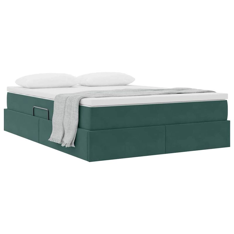 Casa si Gradina - Mobilier - Paturi si accesorii - Paturi - Pat cu saltea si spatiu de depozitare Verde inchis 140 x 200 cm - Infinity.ro
