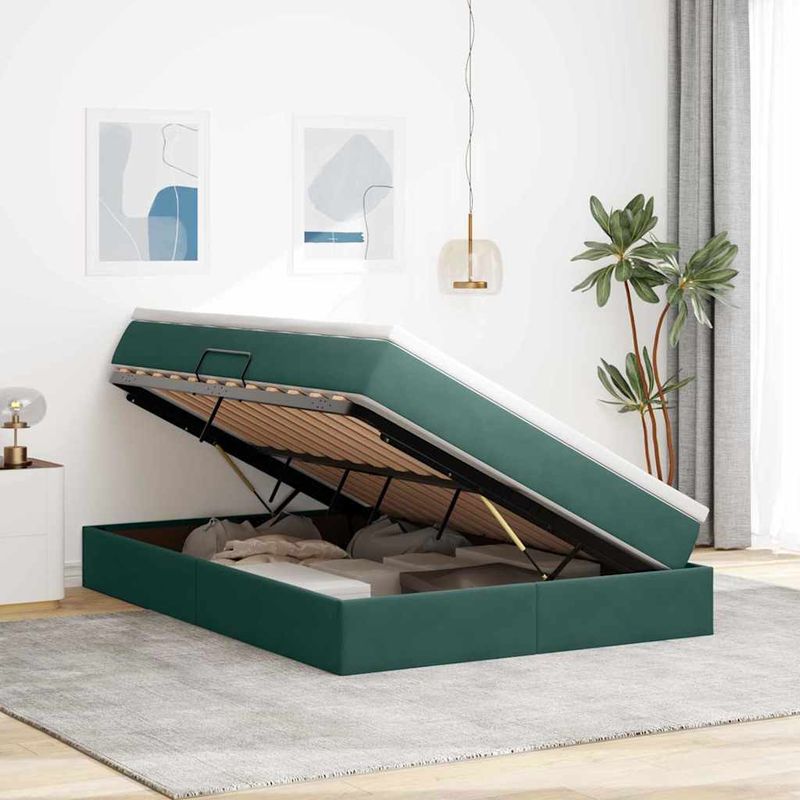 Casa si Gradina - Mobilier - Paturi si accesorii - Paturi - Pat cu saltea si spatiu de depozitare Verde inchis 140 x 200 cm - Infinity.ro