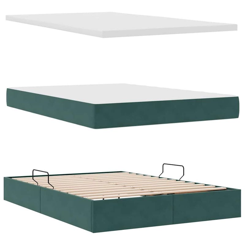 Casa si Gradina - Mobilier - Paturi si accesorii - Paturi - Pat cu saltea si spatiu de depozitare Verde inchis 140 x 200 cm - Infinity.ro