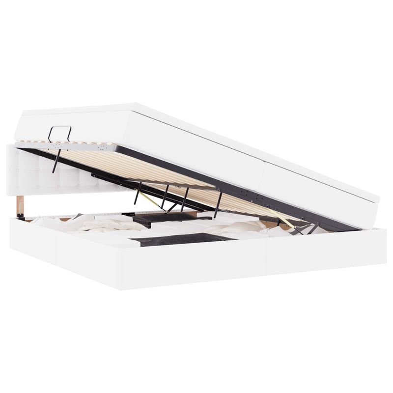 Casa si Gradina - Mobilier - Paturi si accesorii - Paturi - Pat cu storage cu saltea Alb pur 200 x 200 cm Piele artificiala - Infinity.ro