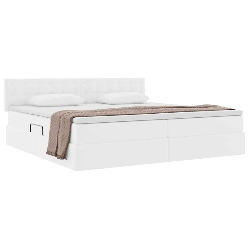 Casa si Gradina - Mobilier - Paturi si accesorii - Paturi - Pat cu storage cu saltea Alb pur 200 x 200 cm Piele artificiala - Infinity.ro