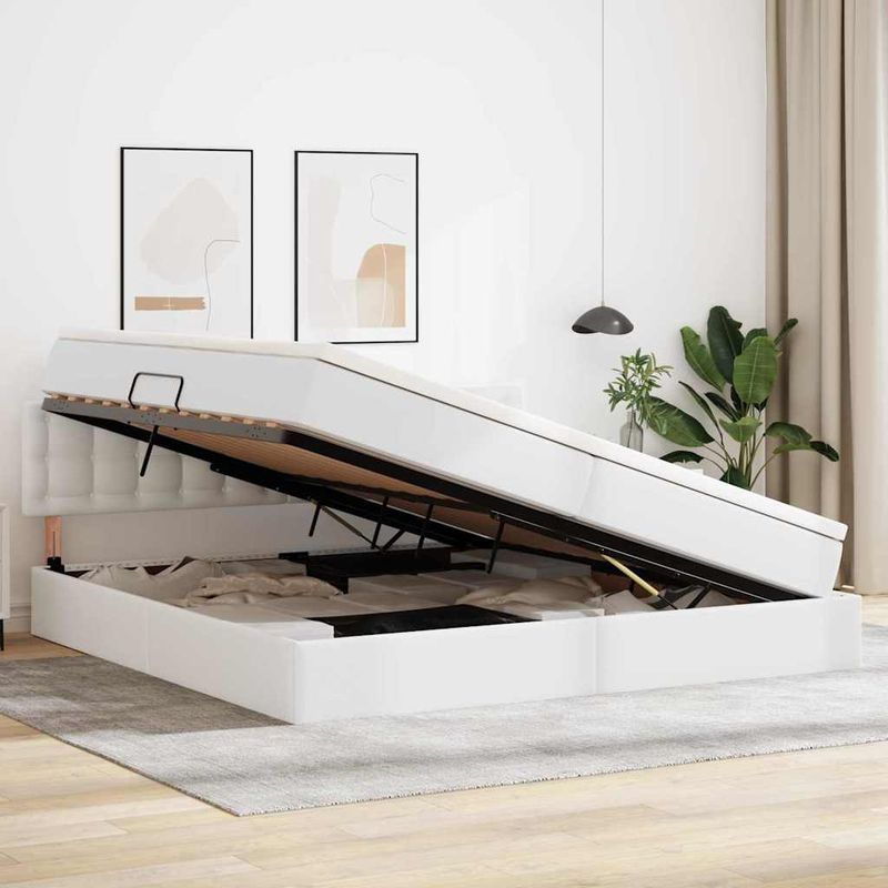 Casa si Gradina - Mobilier - Paturi si accesorii - Paturi - Pat cu storage cu saltea Alb pur 200 x 200 cm Piele artificiala - Infinity.ro