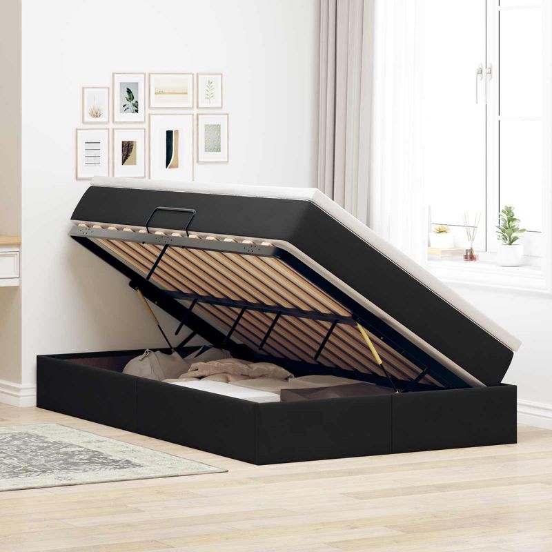 Casa si Gradina - Mobilier - Paturi si accesorii - Paturi - Pat cu saltea si spatiu de depozitare Negru 120 x 190 cm - Infinity.ro