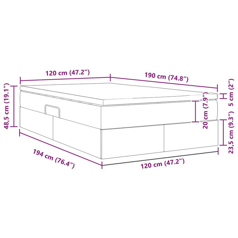 Casa si Gradina - Mobilier - Paturi si accesorii - Paturi - Pat cu saltea si spatiu de depozitare Negru 120 x 190 cm - Infinity.ro