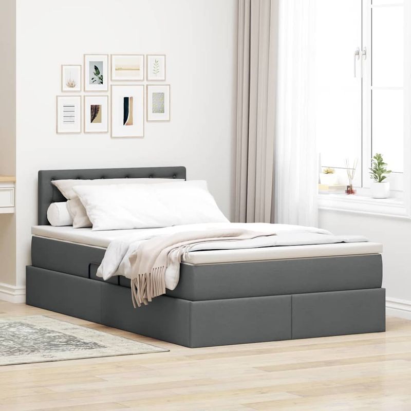 Casa si Gradina - Mobilier - Paturi si accesorii - Paturi - Pat cu saltea si spatiu de depozitare Gri inchis 120 x 190 cm - Infinity.ro