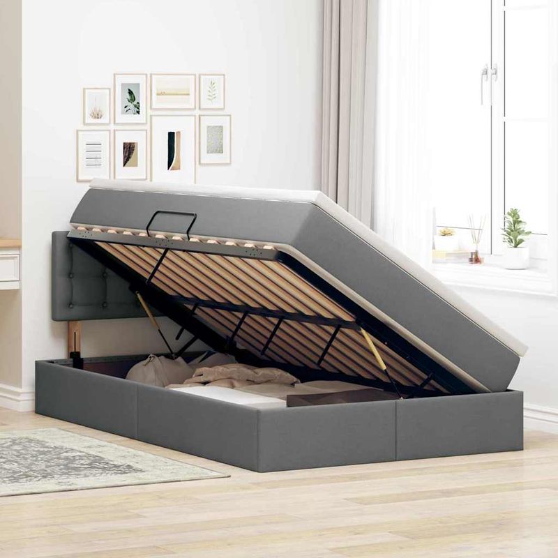 Casa si Gradina - Mobilier - Paturi si accesorii - Paturi - Pat cu saltea si spatiu de depozitare Gri inchis 120 x 190 cm - Infinity.ro