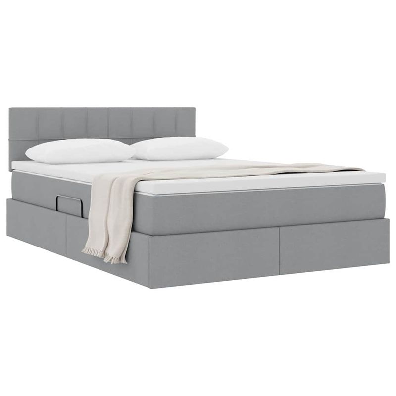 Casa si Gradina - Mobilier - Paturi si accesorii - Paturi - Pat cu saltea si spatiu de depozitare Gri deschis 140 x 190 cm - Infinity.ro