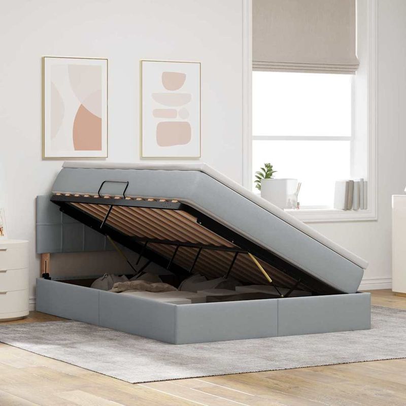 Casa si Gradina - Mobilier - Paturi si accesorii - Paturi - Pat cu saltea si spatiu de depozitare Gri deschis 140 x 190 cm - Infinity.ro