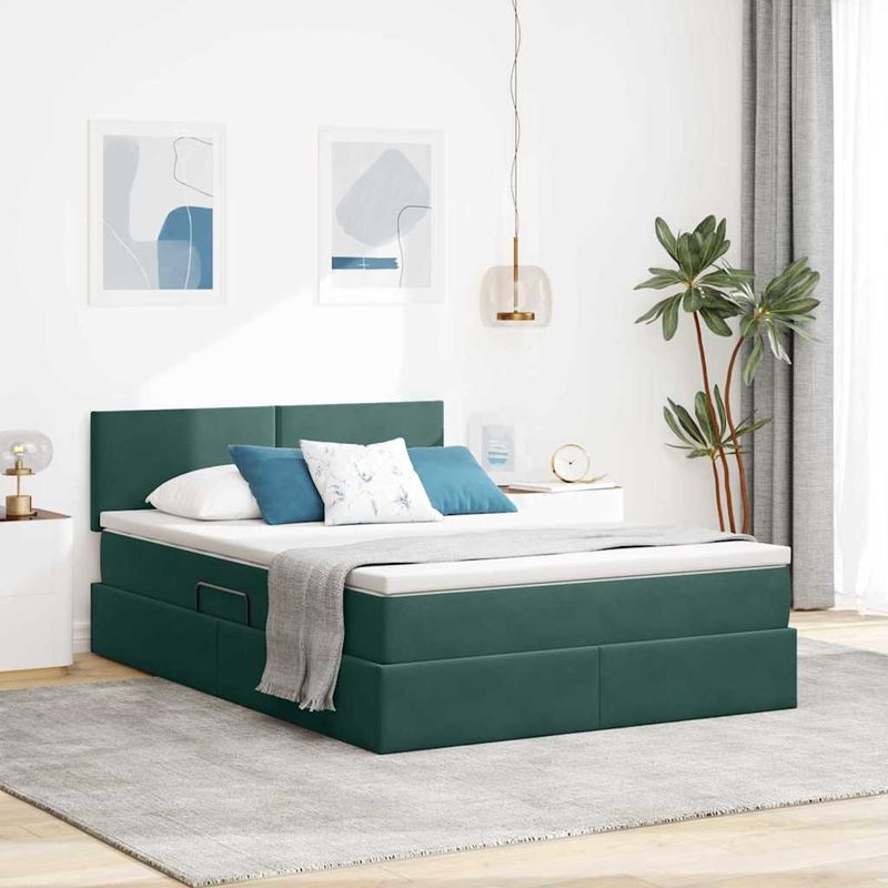 Casa si Gradina - Mobilier - Paturi si accesorii - Paturi - Pat cu storage cu saltea Verde inchis 140 x 190 cm Catifea - Infinity.ro