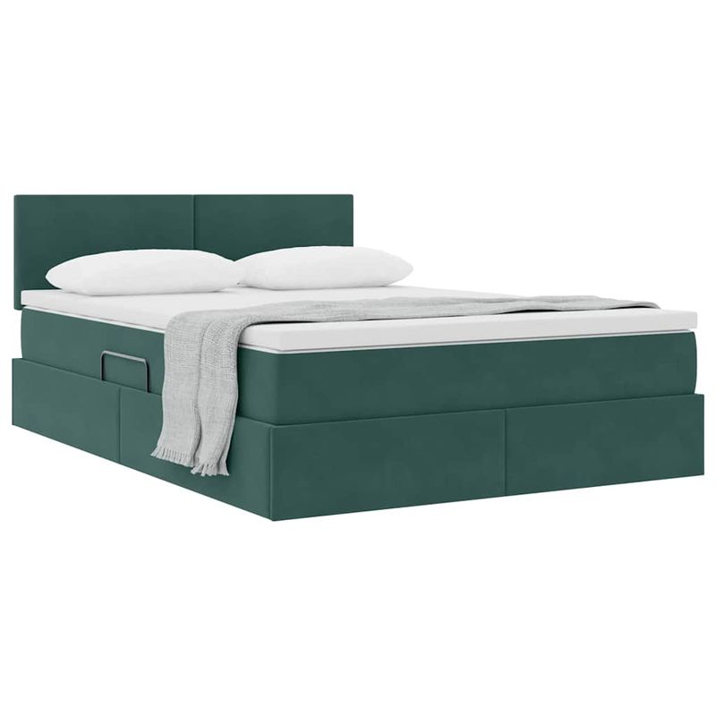Casa si Gradina - Mobilier - Paturi si accesorii - Paturi - Pat cu storage cu saltea Verde inchis 140 x 190 cm Catifea - Infinity.ro