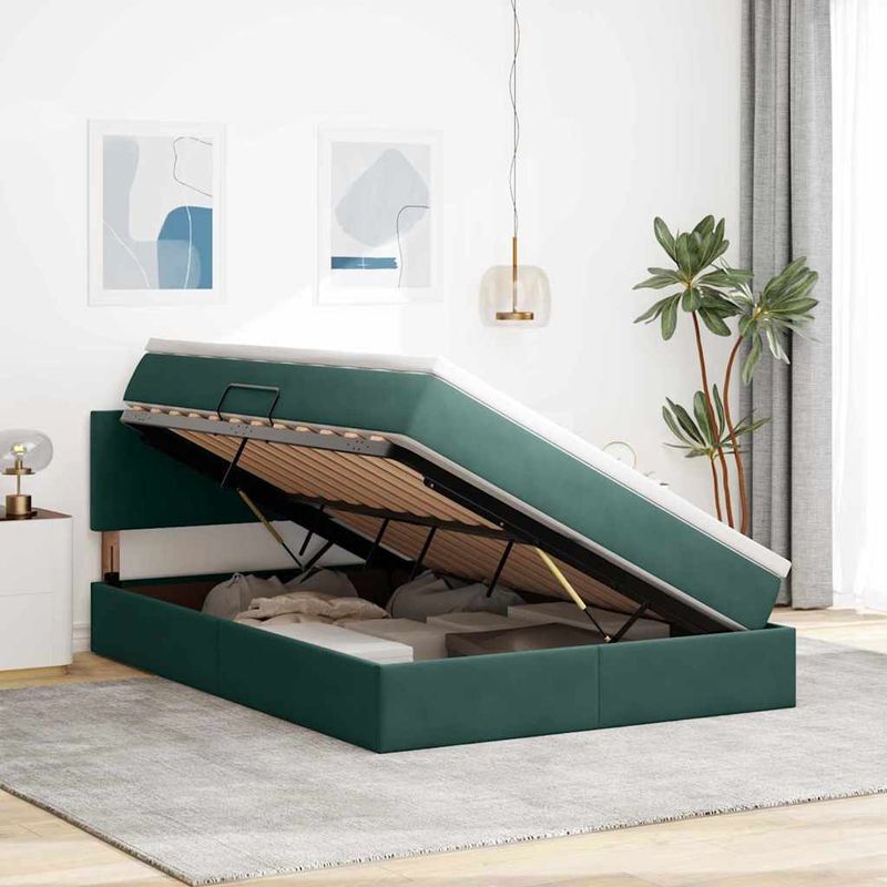 Casa si Gradina - Mobilier - Paturi si accesorii - Paturi - Pat cu storage cu saltea Verde inchis 140 x 190 cm Catifea - Infinity.ro