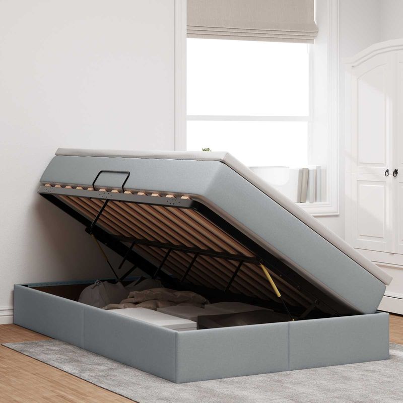 Casa si Gradina - Mobilier - Paturi si accesorii - Paturi - Pat cu saltea si spatiu de depozitare Gri deschis 120 x 190 cm - Infinity.ro